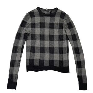Theory Sweater Womens Silk Cashmere Wool Plaid Crew Grey Black Small Lightweight
